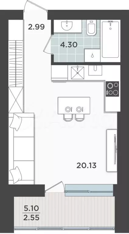 Квартира-студия, 30 м, 5/9 эт. - Фото 1