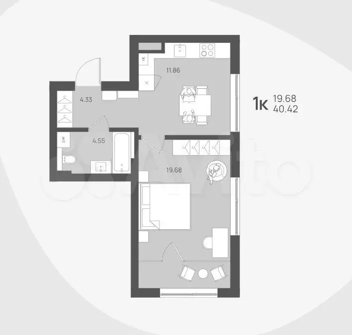 1-к. квартира, 40,4 м, 3/4 эт. - Фото 1