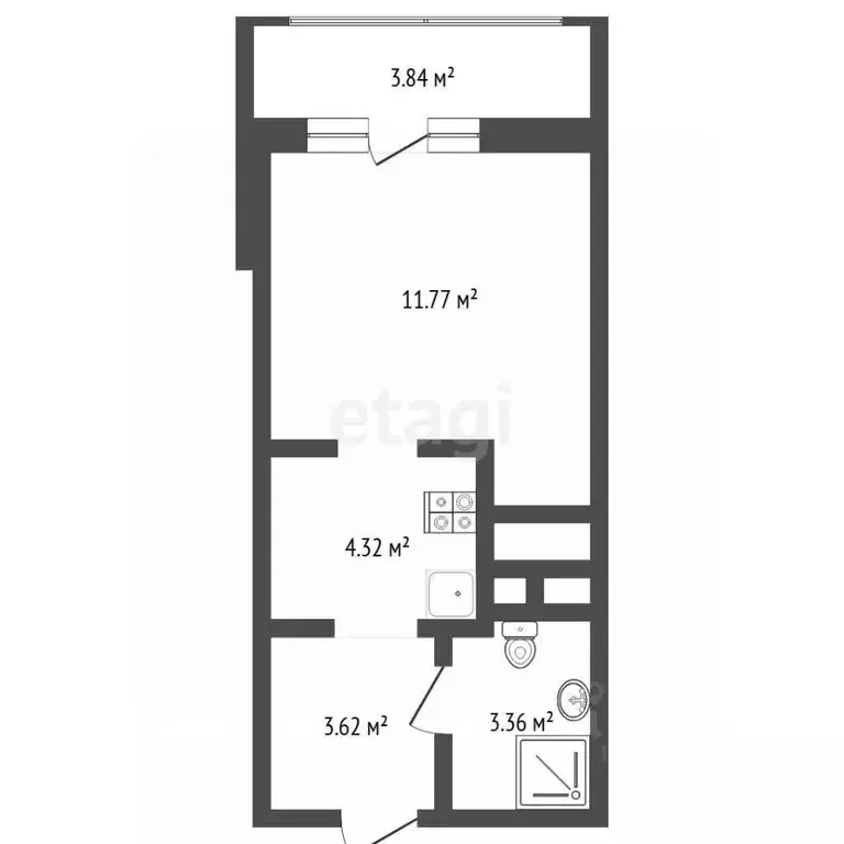 Студия Тюменская область, Тюмень ул. Краснооктябрьская, 16 (22.5 м) - Фото 2