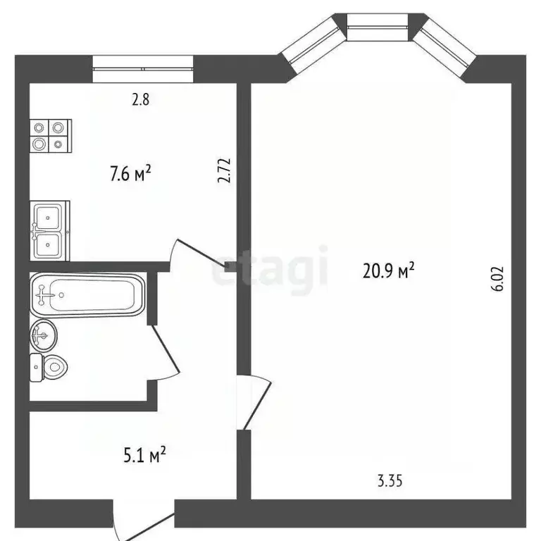 1-к кв. Ямало-Ненецкий АО, Новый Уренгой ул. Пушкинская, 1 (37.0 м) - Фото 2