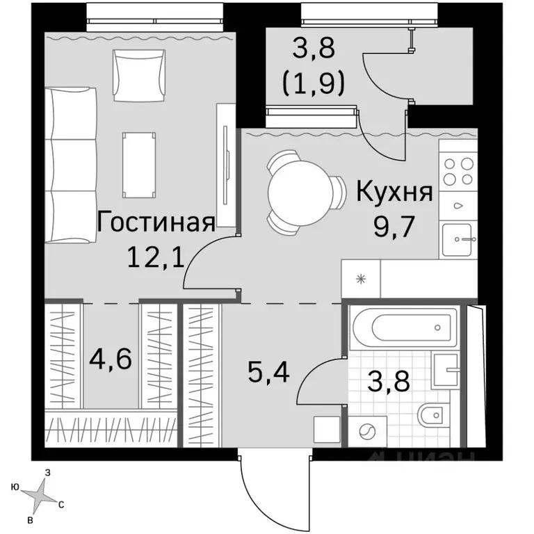 1-к кв. Москва Скай Гарден жилой комплекс (37.5 м) - Фото 2