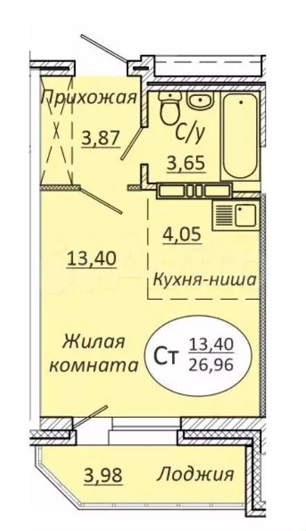 Квартира-студия, 27 м, 20/21 эт. - Фото 0