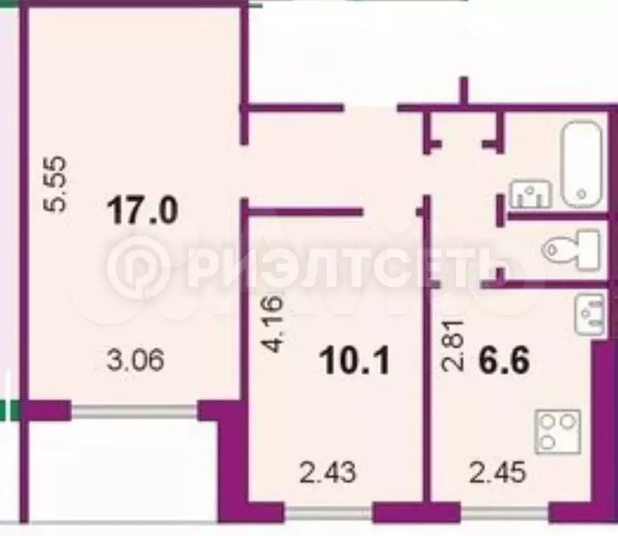 2-к. квартира, 42,7 м, 5/9 эт. - Фото 0