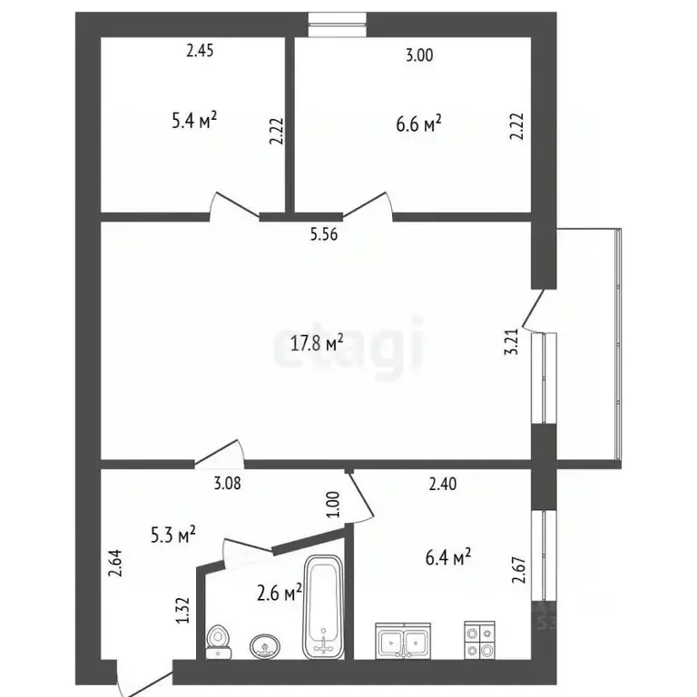 3-к кв. Ростовская область, Аксай просп. Ленина, 23 (44.0 м) - Фото 2