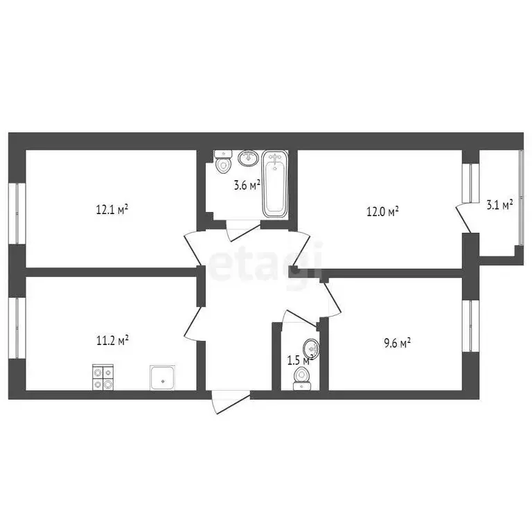 3-комнатная квартира: Тюмень, улица Тимофея Чаркова, 79 (59.9 м) - Фото 1