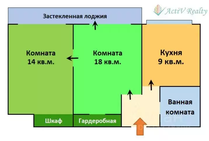 Квартира, 2 комнаты, 48.7 м - Фото 1
