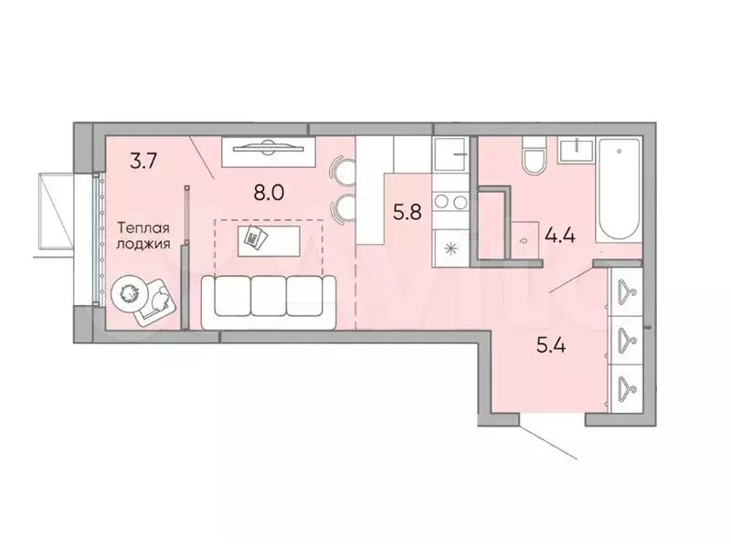 Квартира-студия, 27,3 м, 2/18 эт. - Фото 0