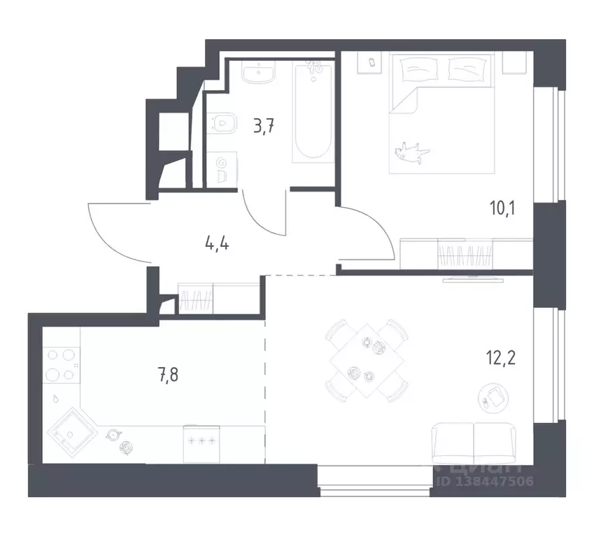 1-к кв. Москва Верейская 41 жилой комплекс, 3.1 (37.99 м) - Фото 1