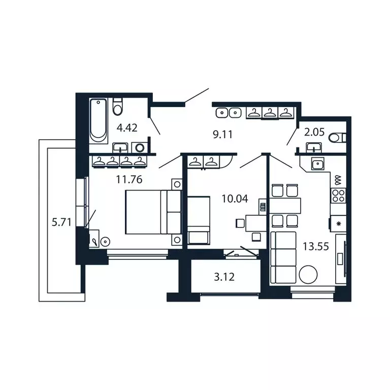 2-комнатная квартира: Новоселье, Центральная улица, 30к2 (50.5 м) - Фото 1