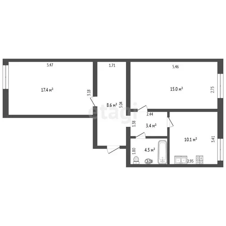Квартира, 2 комнаты, 59 м - Фото 1