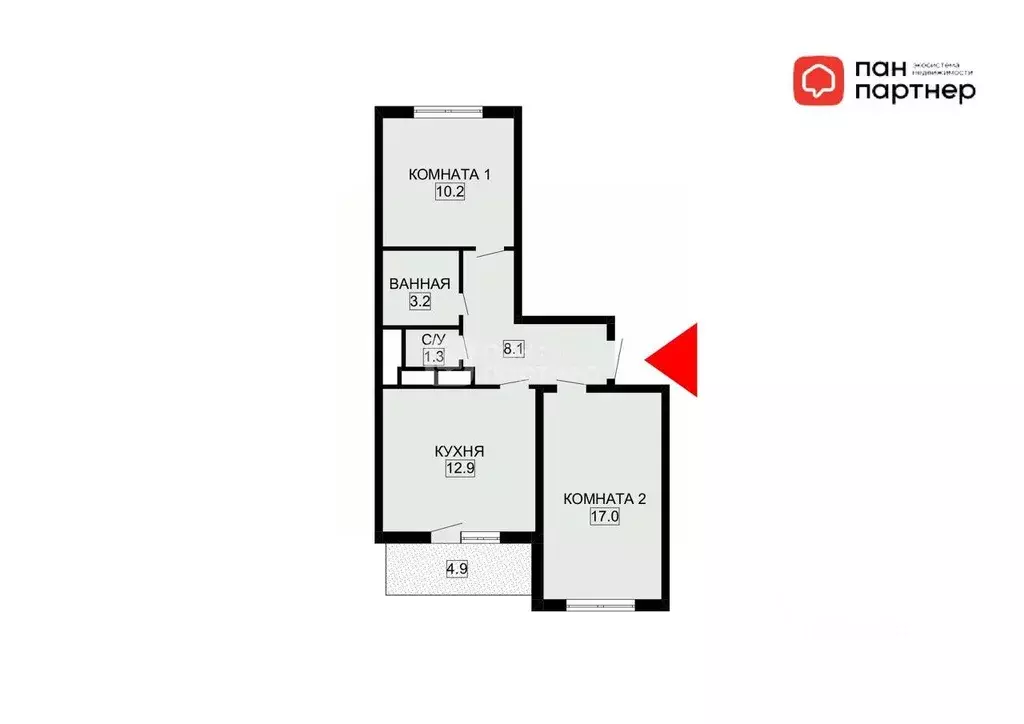 Квартира, 2 комнаты, 52.7 м - Фото 1