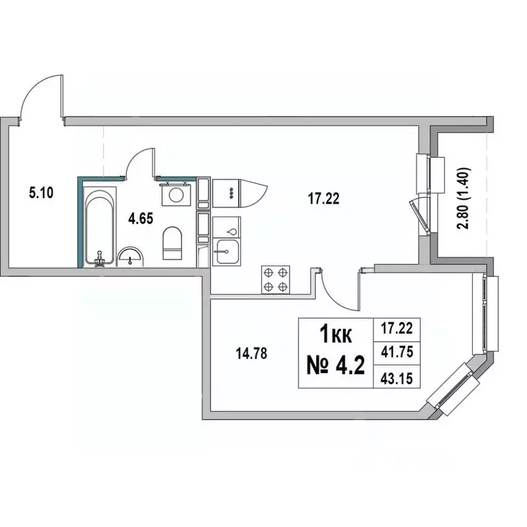 1-к кв. Ленинградская область, Выборг ул. 1-я Южная, 8 (43.15 м) - Фото 0