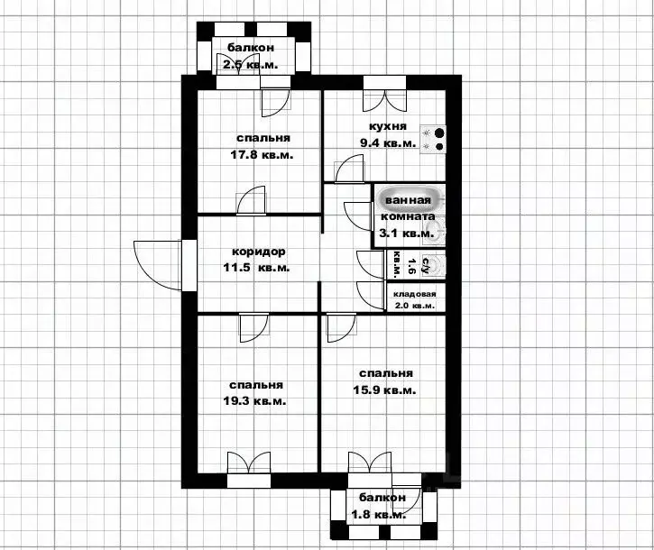 3-к кв. Башкортостан, Уфа Кольцевая ул., 12 (81.9 м) - Фото 2