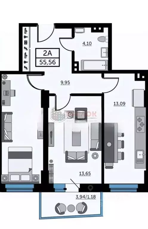2-к кв. Ростовская область, Ростов-на-Дону ул. Ларина, 45с8 (55.4 м) - Фото 1