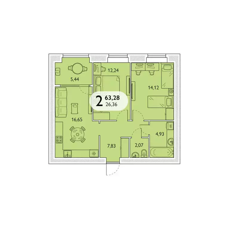 2-комнатная квартира: Брянский район, посёлок Мичуринский, микрорайон ... - Фото 1