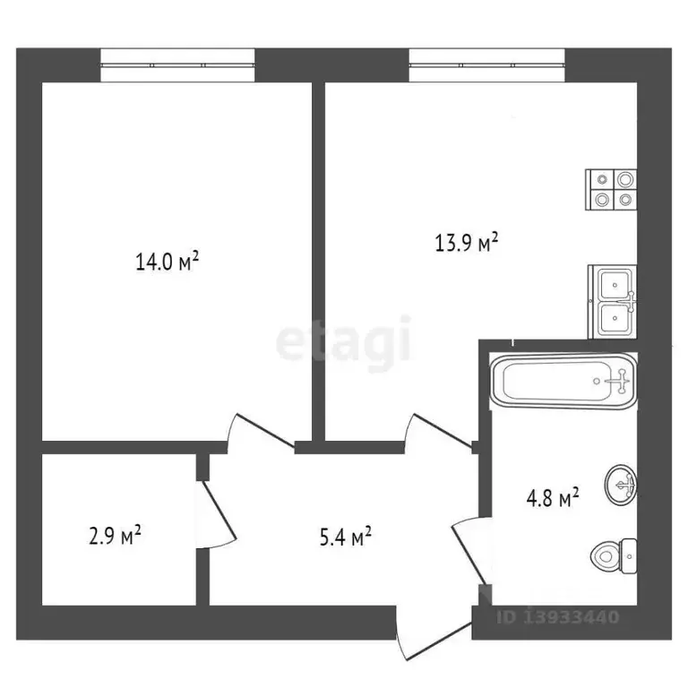 1-к кв. Тюменская область, Тюмень Новгородская ул., 14 (41.0 м) - Фото 1