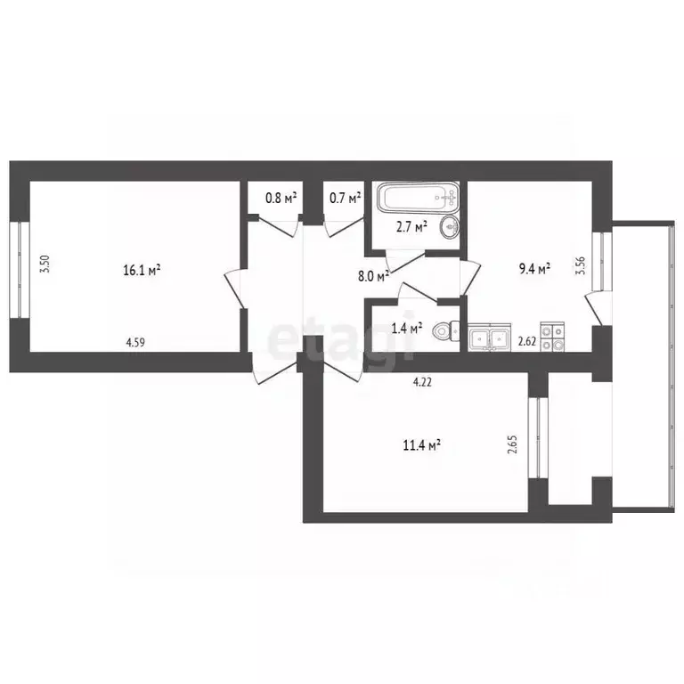 2-к кв. Крым, Ленино пгт ул. Пушкина, 75 (50.7 м) - Фото 2
