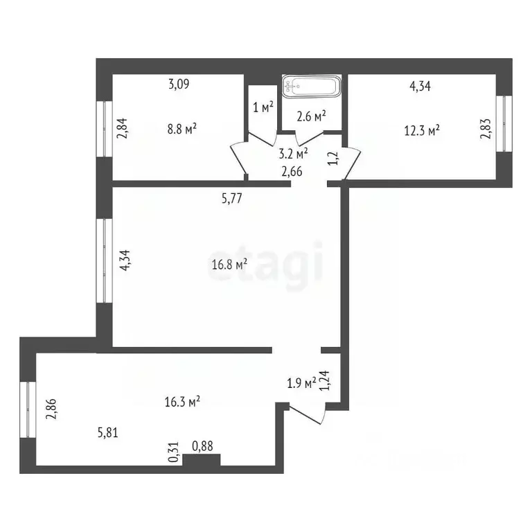 3-к кв. Красноярский край, Красноярск ул. Алексеева, 25 (71.1 м) - Фото 2