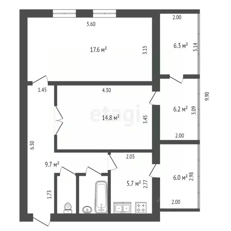 2-к кв. Крым, Ялта ул. Кривошты, 27 (70.0 м) - Фото 1