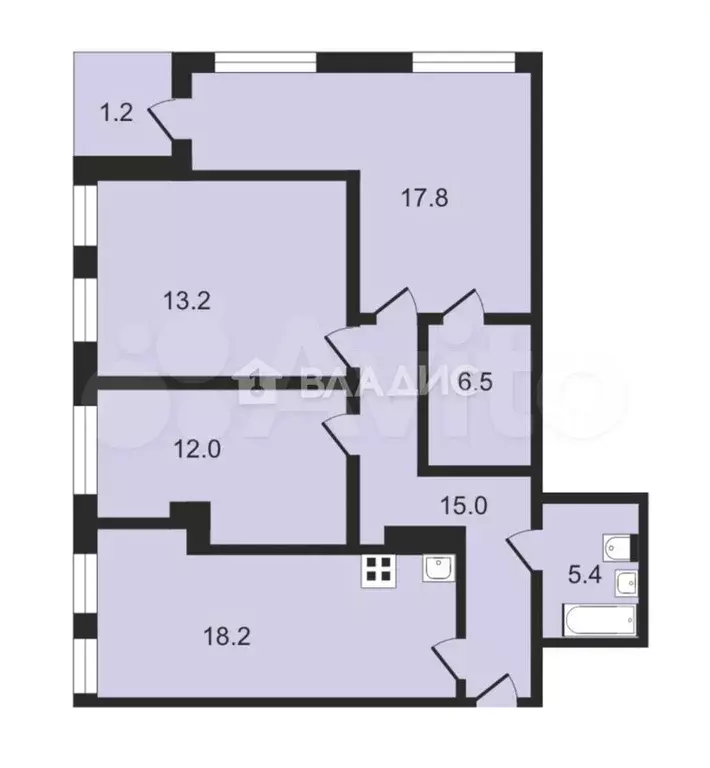 3-к. квартира, 88 м, 4/7 эт. - Фото 0