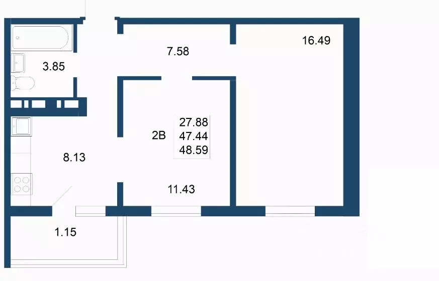 2-к кв. Татарстан, Казань ул. Александра Курынова, 10к2 (47.0 м) - Фото 1