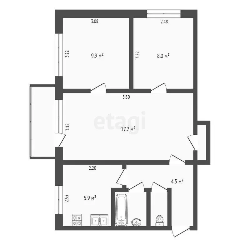 3-комнатная квартира: Вологда, Тепличный микрорайон, 13 (50 м) - Фото 0