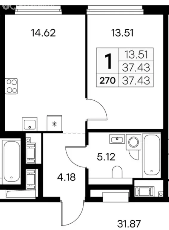 1-комнатная квартира: Санкт-Петербург, проспект Крузенштерна, 13 (37 ... - Фото 1