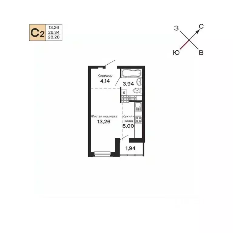 Студия Свердловская область, Екатеринбург ул. Очеретина, 16 (28.28 м) - Фото 0