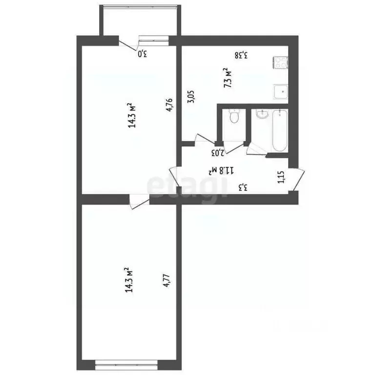 2-к кв. Крым, Симферополь ул. Шполянской (44.0 м) - Фото 2