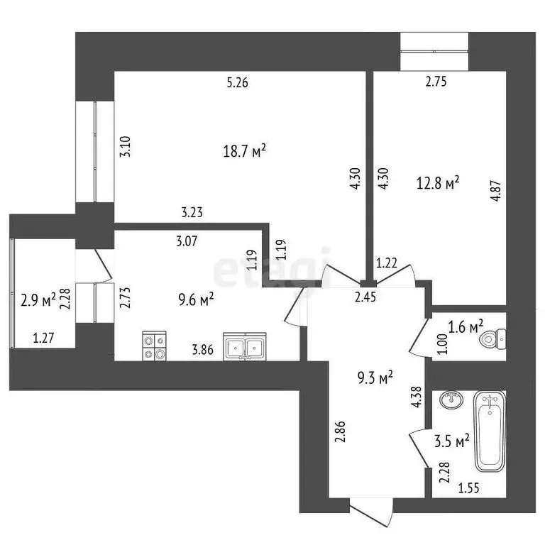 2-комнатная квартира: Стерлитамак, улица Артёма, 118 (55.5 м) - Фото 1
