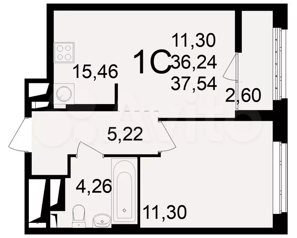 1-к. квартира, 37,5 м, 5/25 эт. - Фото 0