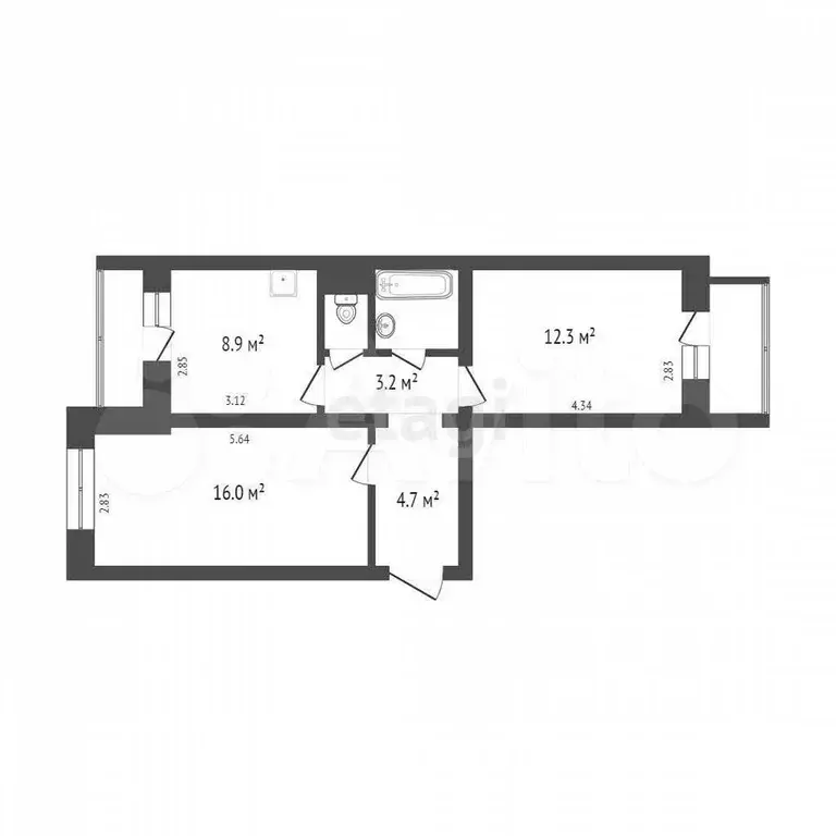 2-к. квартира, 48,7 м, 4/10 эт. - Фото 0