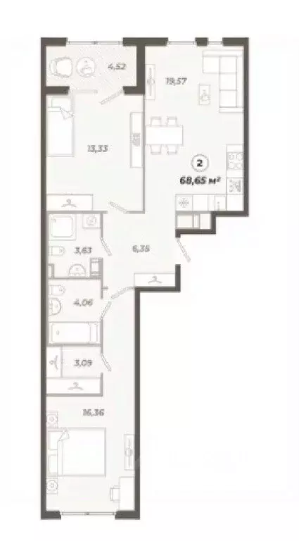 2-к кв. Санкт-Петербург ул. Коли Томчака, 21Д (68.65 м) - Фото 0