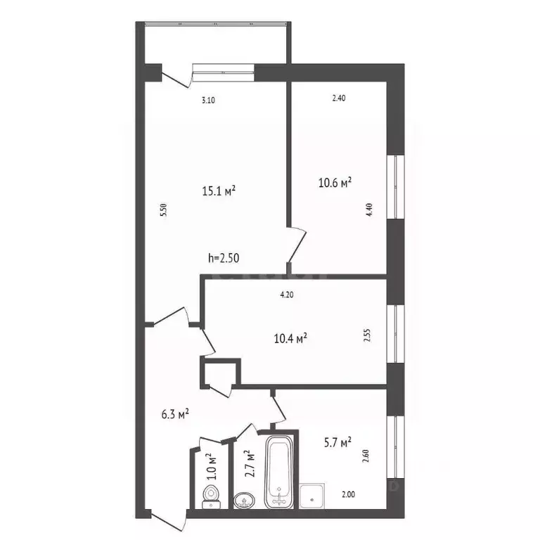 3-к кв. Красноярский край, Красноярск ул. Крупской, 34а (51.4 м) - Фото 2