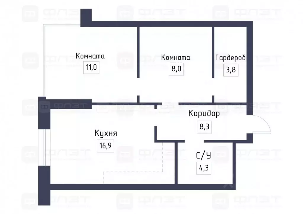 2-к кв. Татарстан, Казань ул. Адоратского, 1Б (51.0 м) - Фото 2