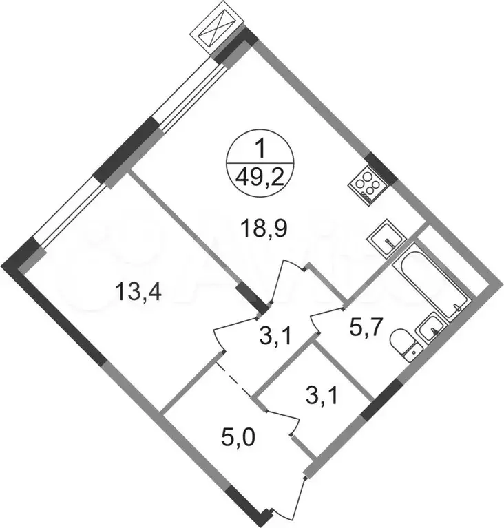 1-к. квартира, 49,2 м, 3/9 эт. - Фото 0