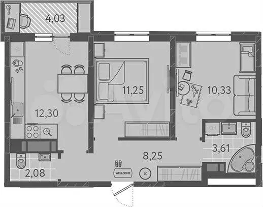 2-к. квартира, 49 м, 2/9 эт. - Фото 1