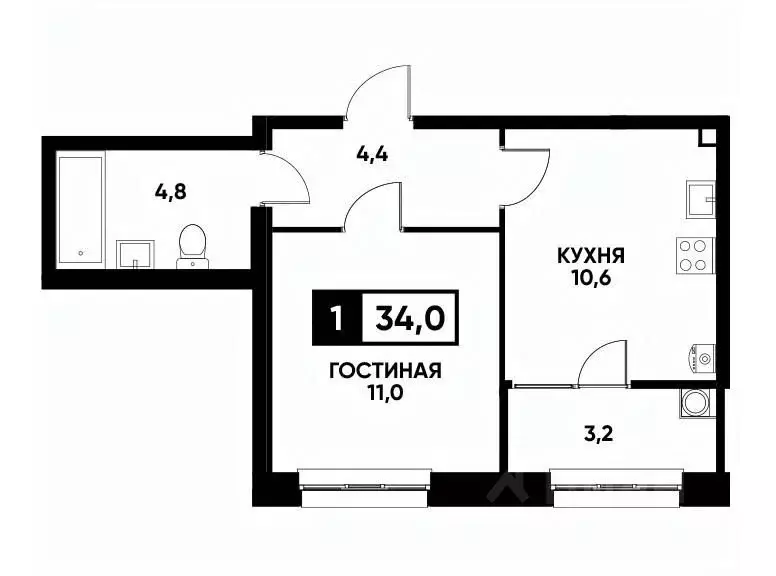 1-к кв. Ставропольский край, Ставрополь ул. Андрея Голуба, 14к1 (34.0 ... - Фото 0