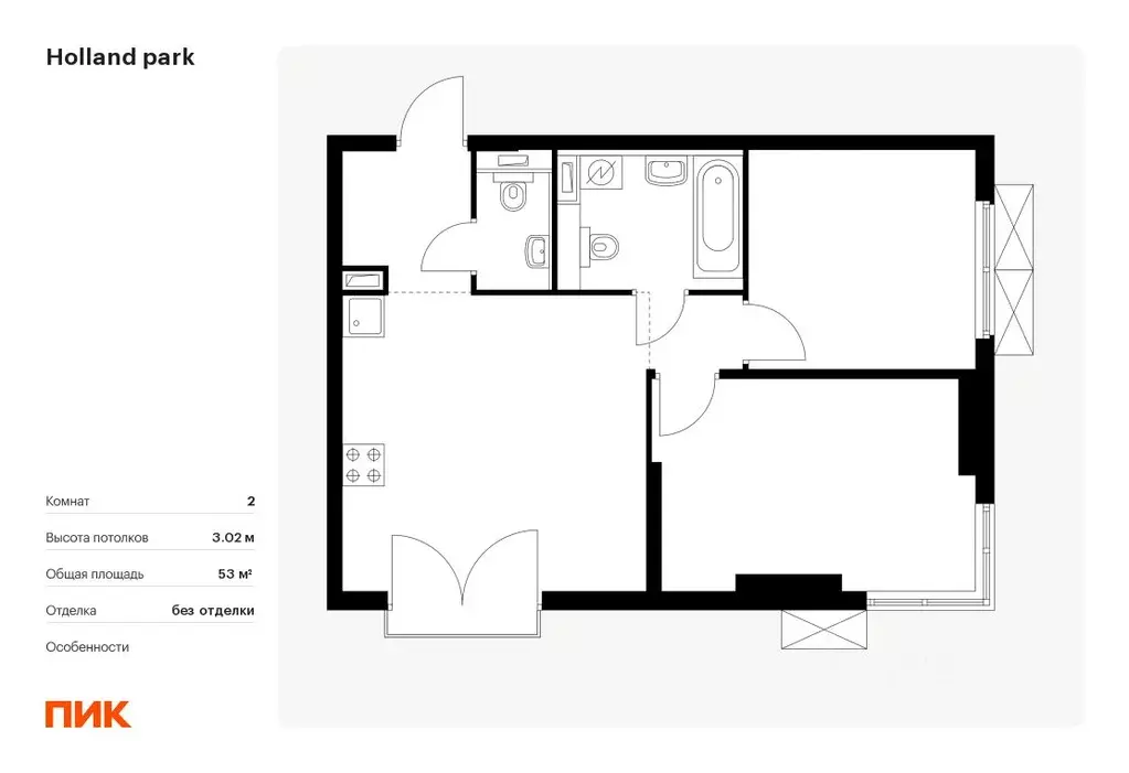 2-к кв. Москва Холланд Парк жилой комплекс, к8 (53.0 м) - Фото 0