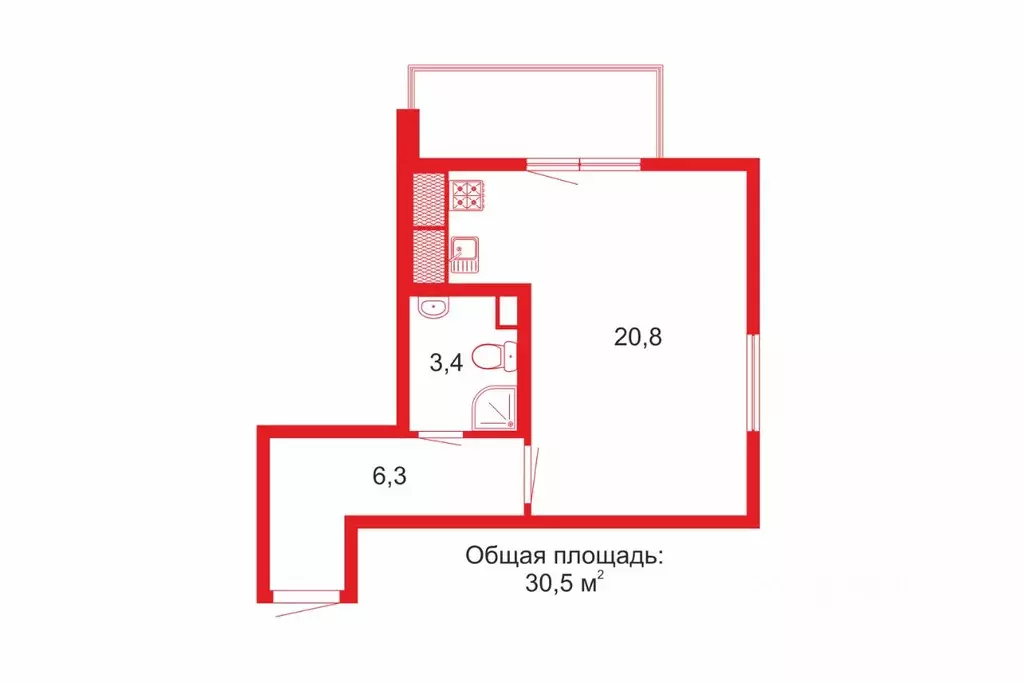 Студия Санкт-Петербург Комендантский просп., 64к1 (30.5 м) - Фото 0