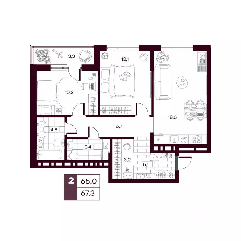 2-к кв. Тюменская область, Тюменский муниципальный округ, д. Дударева ... - Фото 1