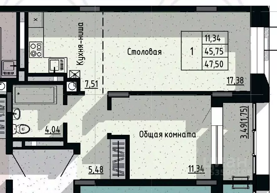 1-к кв. Саха (Якутия), Якутск пос. Геологов,  (47.5 м) - Фото 0