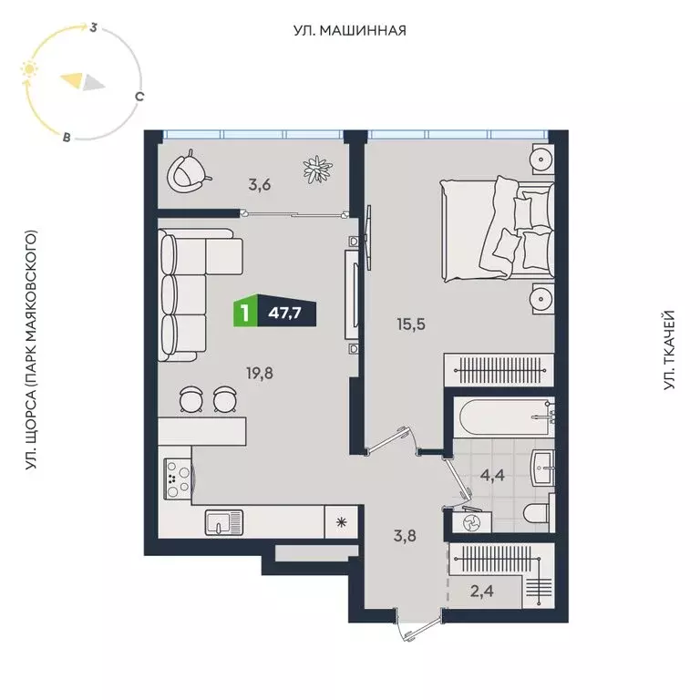 1-комнатная квартира: Екатеринбург, Машинная улица, 1В/2 (47.7 м) - Фото 1