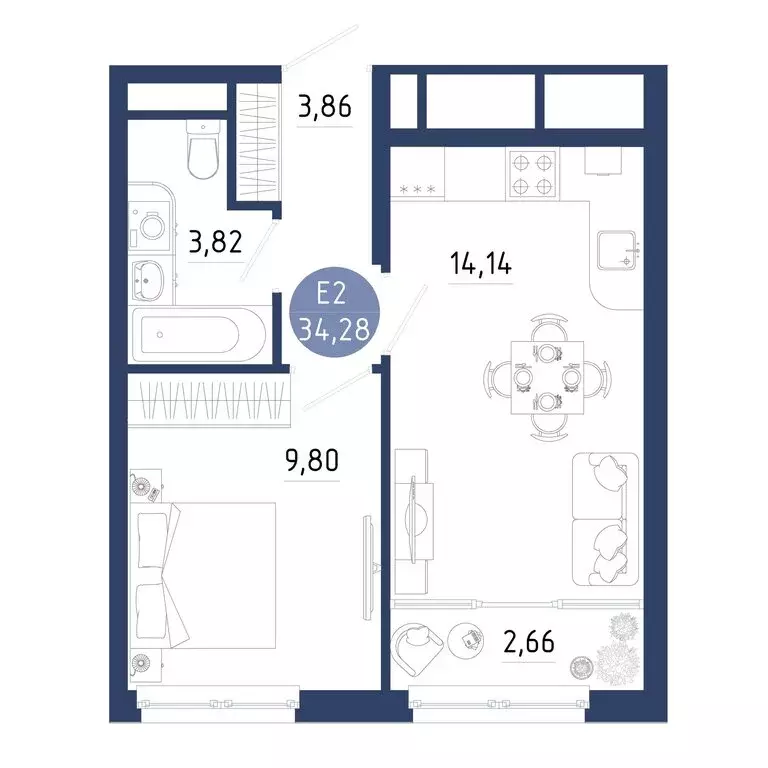 1-комнатная квартира: село Дядьково, 2-й Бульварный проезд, 8 (34.28 ... - Фото 2