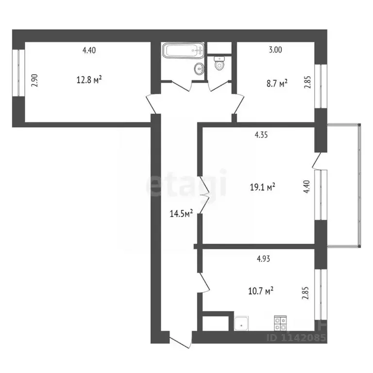 3-к кв. Воронежская область, Борисоглебск Юго-Восточный мкр, 21 (68.9 ... - Фото 2