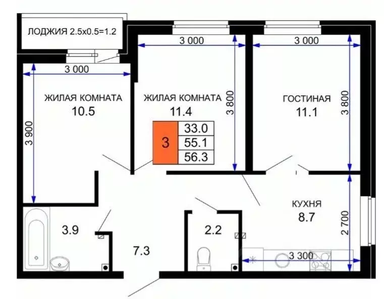3-к кв. Краснодарский край, Краснодар ул. Летчика Позднякова, 2к21 ... - Фото 0