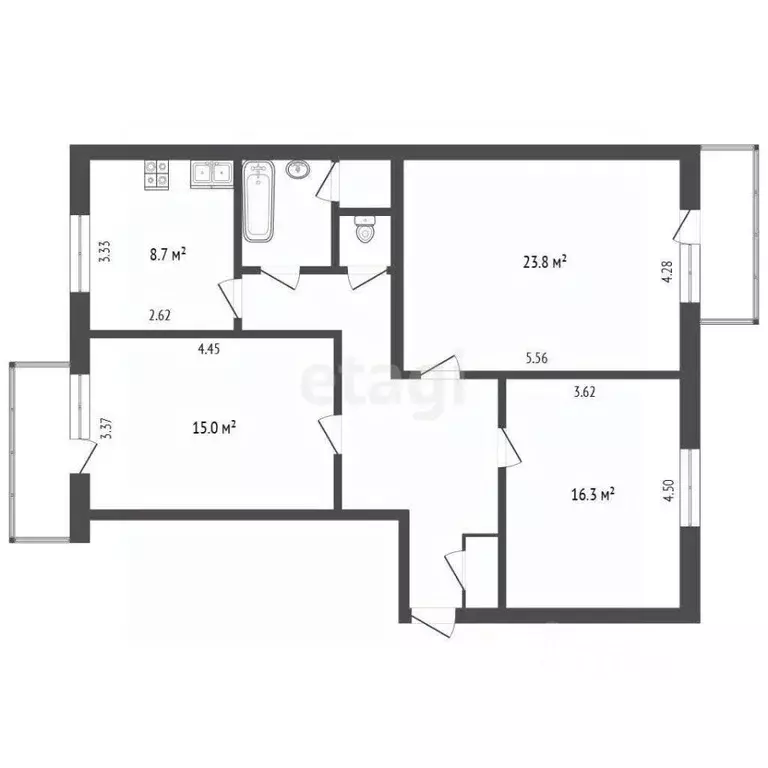 3-к кв. Белгородская область, Белгород ул. Костюкова, 36 (84.3 м) - Фото 2