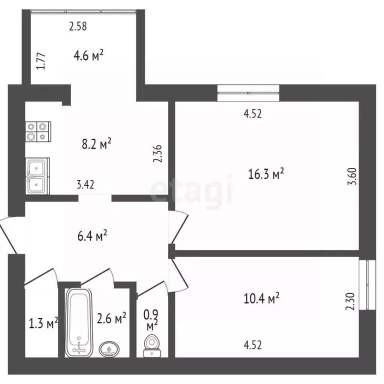 2-к кв. Севастополь ул. Александра Маринеско, 23 (52.0 м) - Фото 1