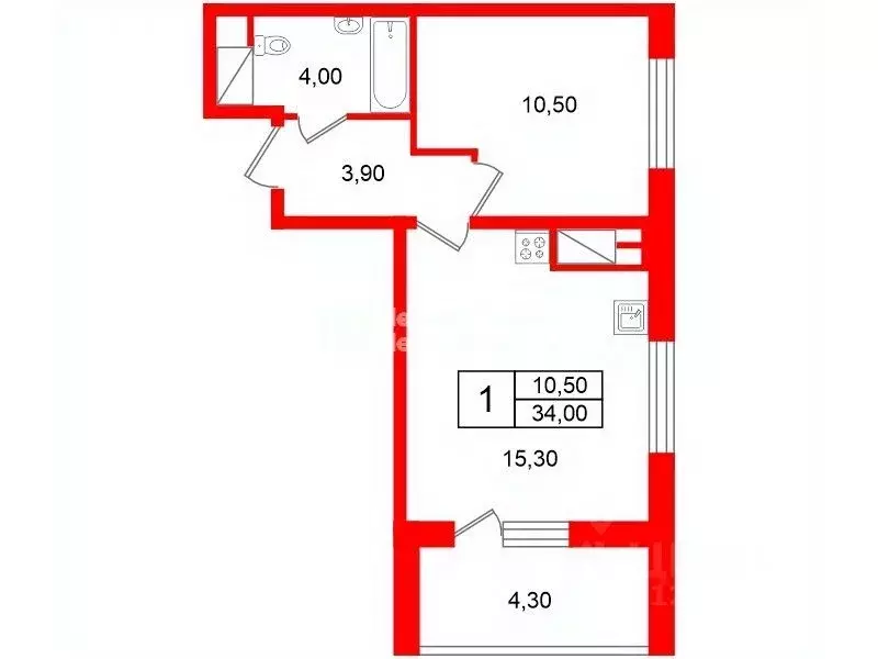1-к кв. Санкт-Петербург ул. Верхне-Каменская, 11к1 (34.0 м) - Фото 2