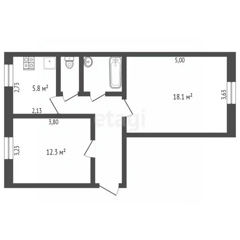 2-к кв. Новосибирская область, Искитим Комсомольская ул., 73 (47.3 м) - Фото 2
